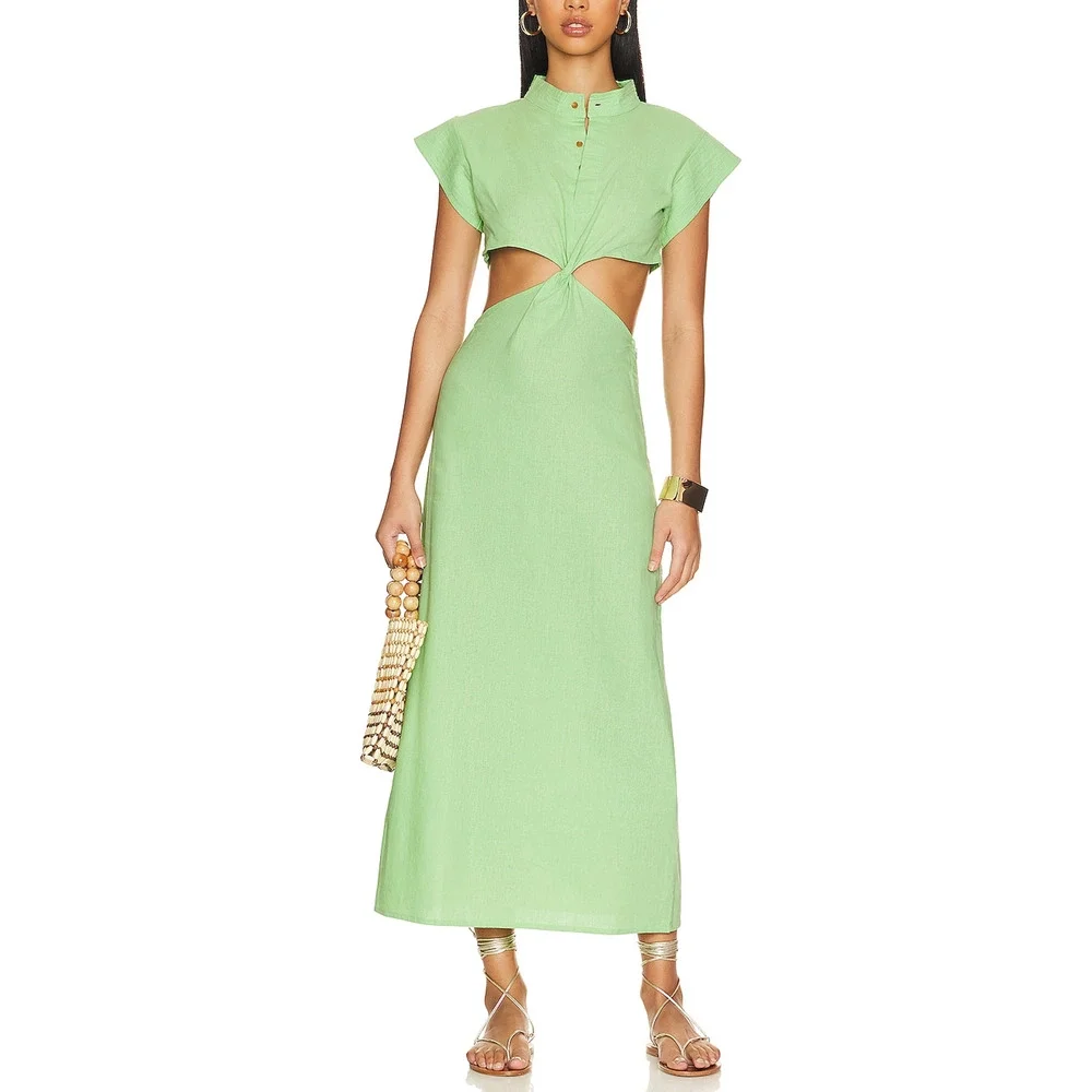Acacia 'Nola' Green Linen Maxi Dress Size S - Picture 1 of 4
